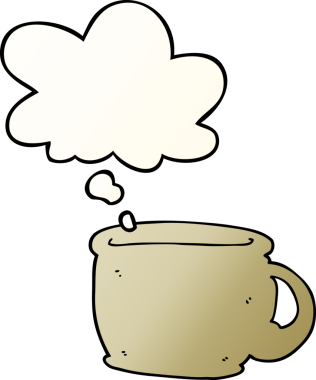 Düşünce baloncuklu çizgi film kahve fincanı bir insan tarafından çizilmiş.