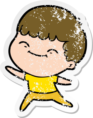 Bir insan tarafından çizilmiş mutlu bir çocuğun sıkıntılı çıkartması.