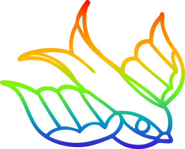 Gökkuşağı gradyan çizgi çizimi bir insan tarafından çizilmiş bir kırlangıç dövmesi