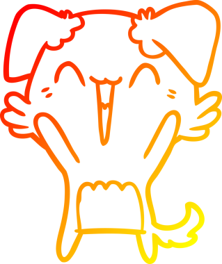 Bir insan tarafından çizilmiş mutlu, küçük bir köpek çizgi filmi.