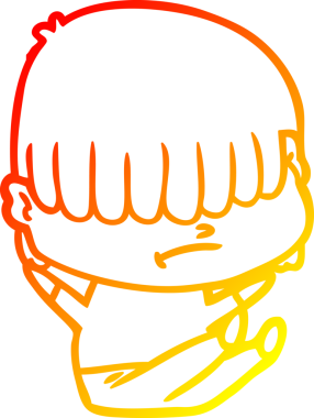 Bir insan tarafından çizilmiş dağınık saçlı bir çizgi film çocuğunun sıcak çizgi çizimi.