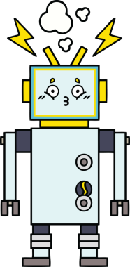 Bir insan tarafından çizilmiş sevimli bir robot karikatürü.