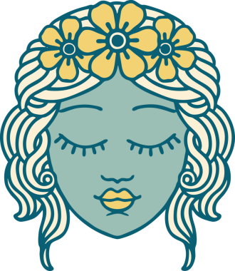 İkonik dövme stili bir insan tarafından çizilmiş bakire yüzü.