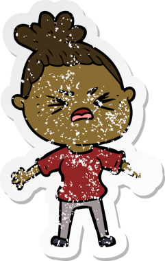 Bir insan tarafından çizilmiş kızgın bir karikatür çıkartması.