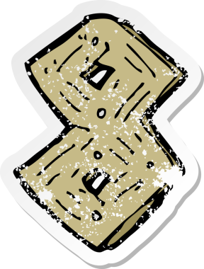 Bir insan tarafından çizilmiş ahşap bir çizgi filmin gerilimli çıkartması.