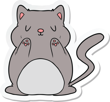 Bir insan tarafından çizilmiş çizgi film kedisinin çıkartması.