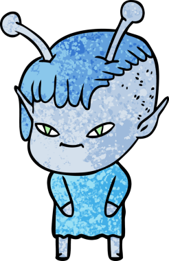 Bir insan tarafından çizilmiş sevimli uzaylı kız çizgi filmi.