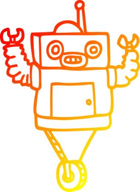 Bir insan tarafından çizilen çizgi film robotunun sıcak çizgi çizimi