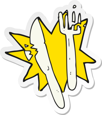 Bir insan tarafından çizilmiş plastik çatal bıçak etiketi.