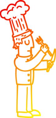 Bir insan tarafından çizilmiş çatal ve bıçakla çizgi film şefi çizimi.