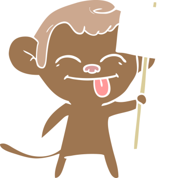 Bir insan tarafından çizilmiş komik düz renkli çizgi film maymunu.