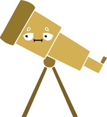 Bir insan tarafından çizilmiş düz renkli bir teleskop karikatürü