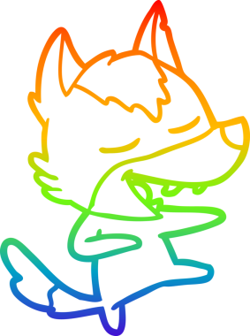 Gökkuşağı gradyan çizgi çizimi bir insan tarafından çizilmiş gülen bir kurt çizgi.