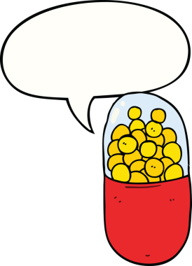 Bir insan tarafından çizilmiş konuşma balonlu çizgi film hapı.