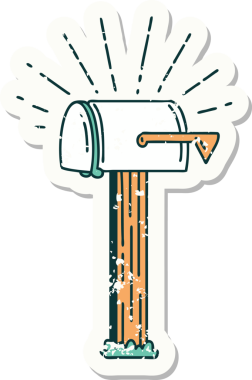 Bir insan tarafından çizilmiş eski dövme stili kapalı posta kutusu etiketi.