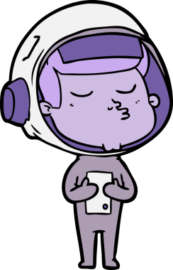 Bir insan tarafından çizilmiş kendine güvenen bir astronot çizgi filmi.