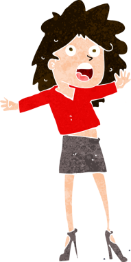 Çizgi filmdeki kadın bir insan tarafından çizilmiş topuklularla yürümekte zorlanıyor.