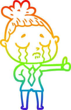 Bir insan tarafından çizilmiş ağlayan bir iş kadınının gökkuşağı gradyan çizimi