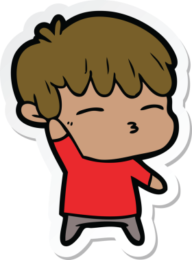 Bir insan tarafından çizilmiş meraklı bir çocuğun çıkartması.