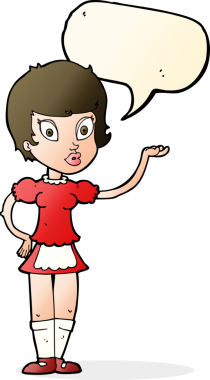 Bir insan tarafından çizilmiş konuşma balonu olan çizgi film garsonu.