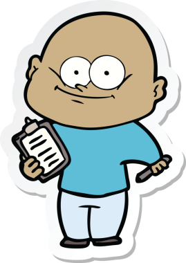 Bir insan tarafından çizilmiş kel bir adamın çıkartması.