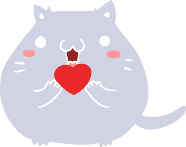 Sevimli düz renkli çizgi film kedisi bir insan tarafından çizilmiş.