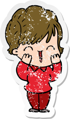 Bir insan tarafından çizilmiş, gülen bir karikatür çıkartması.