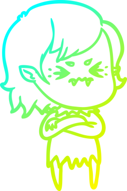 Bir insan tarafından çizilmiş, soğuk gradyan çizgi film karakteri bir vampir kız.