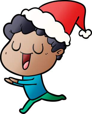 Bir insan tarafından çizilmiş Noel Baba şapkasıyla koşan bir adamın gradyan çizimi.