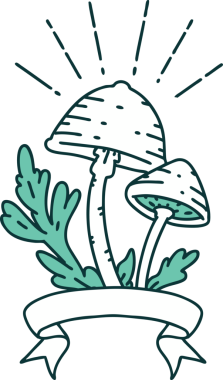 Bir insan tarafından çizilmiş dövme stili mantarlı parşömen.