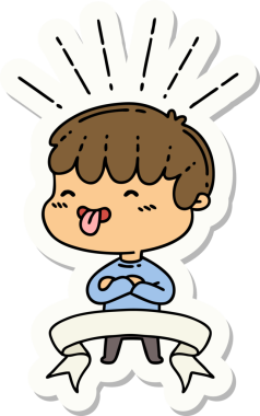 Dövme stili bir çocuğun çıkartması bir insan tarafından çizilmiş dili dışarı çıkarıyor.