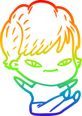 gökkuşağı gradyan çizimi bir insan tarafından çizilmiş mutlu bir kadın çizgi