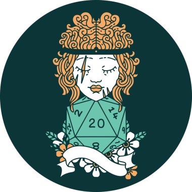 Bir insan tarafından çizilmiş doğal 20 zarlı insan barbarının simgesi.