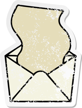 Bir insan tarafından çizilmiş bir zarfa çizilmiş garip bir el çıkartması.