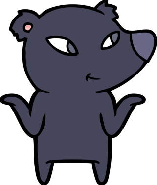 Sevimli çizgi film ayısı bir insan tarafından çizilmiş omuzlarını silkiyor.