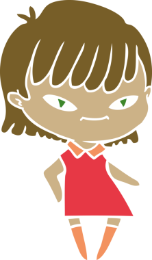 Bir insan tarafından çizilmiş düz renkli karikatür kadın