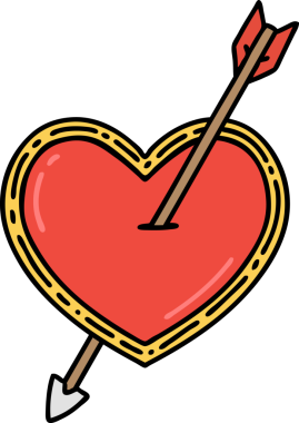 Bir insan tarafından çizilmiş ok ve kalp şeklinde geleneksel bir dövme.