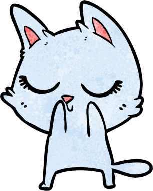 Bir insan tarafından çizilmiş sakin çizgi film kedisi.