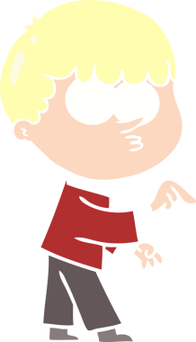 Düz renkli çizgi film meraklısı çocuk bir insan tarafından çizilmiş.