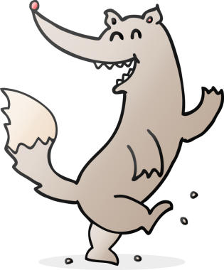 Bir insan tarafından çizilmiş serbest çizilmiş mutlu kurt dansı.