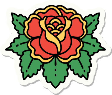 Bir insan tarafından çizilmiş geleneksel bir gül stili dövmesi.