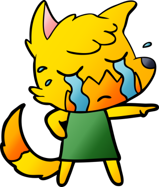 Bir insan tarafından çizilmiş üzgün küçük tilki çizgi film karakteri.