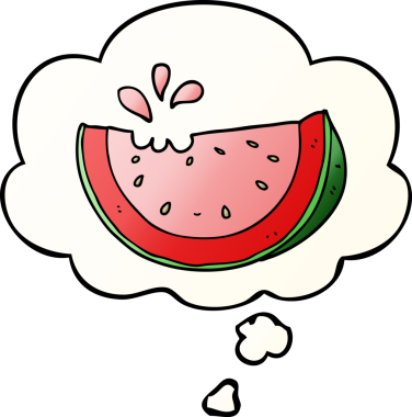 Bir insan tarafından çizilmiş, düşünce baloncuklu karpuz.