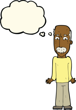 Çizgi filmdeki baba, bir insan tarafından çizilmiş düşünce balonuyla omuz silkiyor.