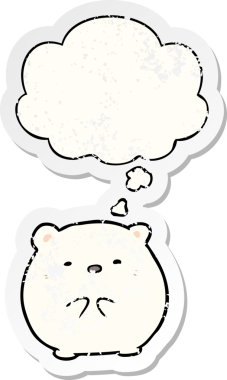 Karikatür kutup ayısı. Düşünce baloncuğu insan tarafından çizilmiş yıpranmış bir çıkartma.