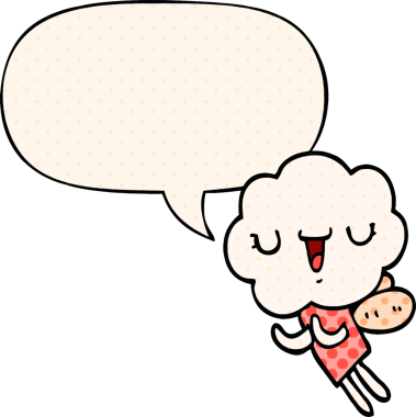 Bir insan tarafından çizilmiş, çizgi roman tarzında konuşma baloncuğu olan sevimli çizgi film yaratığı.