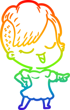 gökkuşağı gradyan çizimi mutlu bir çizgi film kızı bir insan tarafından çizildi