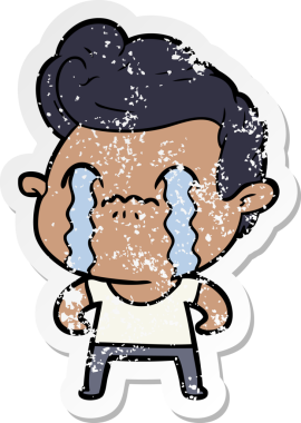 Bir insan tarafından çizilmiş ağlayan bir karikatürcünün sıkıntılı çıkartması.