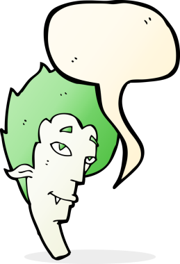 Bir insan tarafından çizilmiş konuşma balonlu vampir kafası.