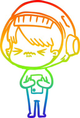 Gökkuşağı gradyan çizgisi kızgın bir uzay kızının çizimi bir insan tarafından çizilmiş